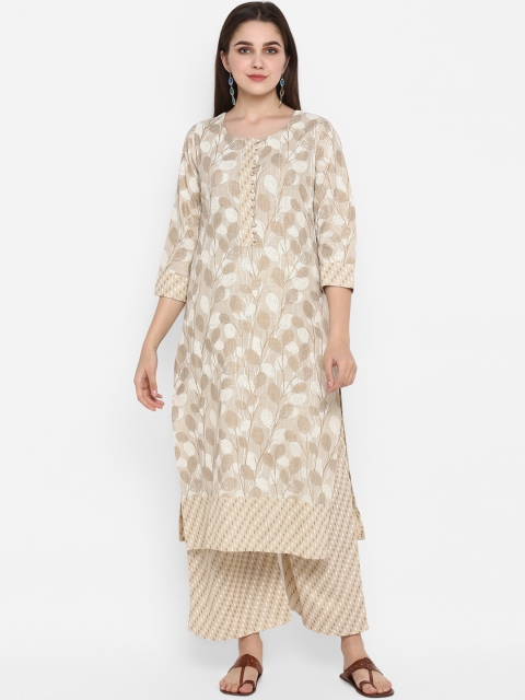 

ZOEYAMS Women Beige & Off-White Printed Kurta with Palazzos