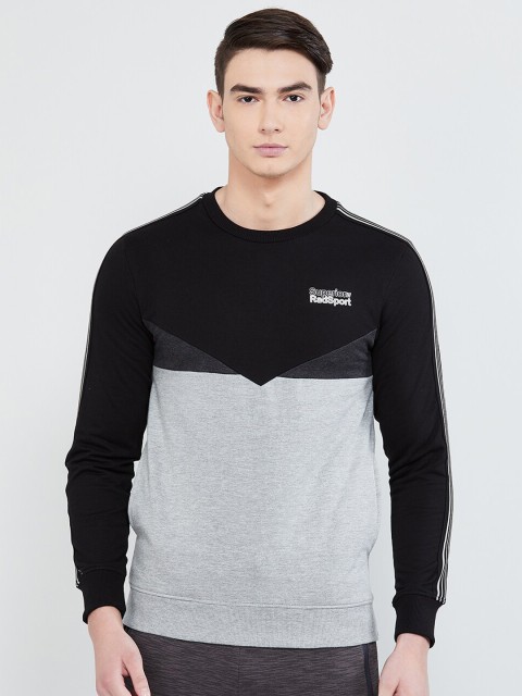 

max Men Grey Melange & Black Colourblocked Sweatshirt