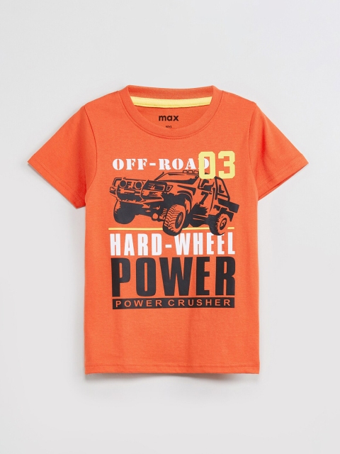 

max Boys Orange Printed Round Neck T-shirt