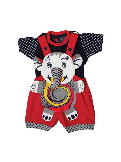 

BORN WEAR Kids Red & White Dungarees With Tshirt