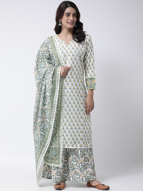 

Hangup Women White Ethnic Motifs Printed Regular Kurta with Sharara & With Dupatta