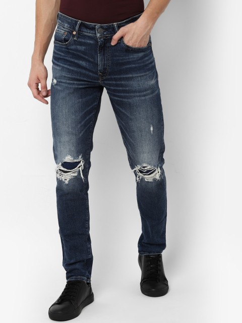 

AMERICAN EAGLE OUTFITTERS Men Blue Slim Fit Mid-Rise Highly Distressed Stretchable Jeans