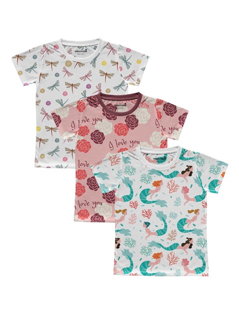 

mezmoda Girls White Printed Round Neck T-shirt