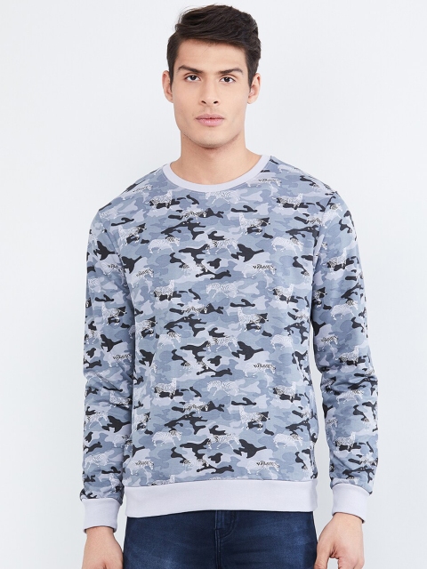 

max Men Grey & Blue Camouflage Printed Sweatshirt