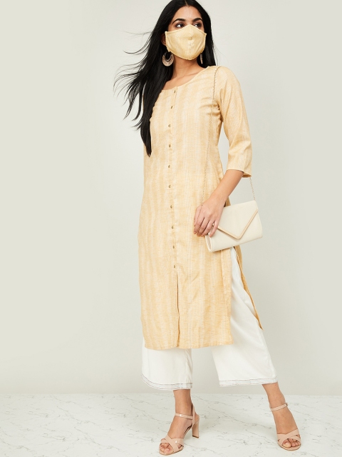 

Melange by Lifestyle Women Beige & White Striped Kurta with Trousers