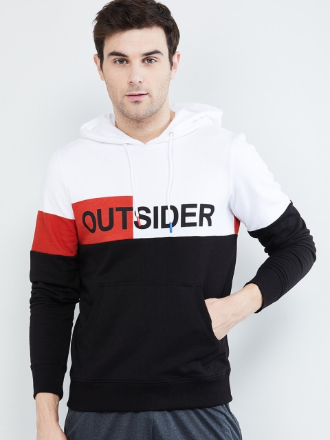 

max Men White & Black Colourblocked Hooded Sweatshirt