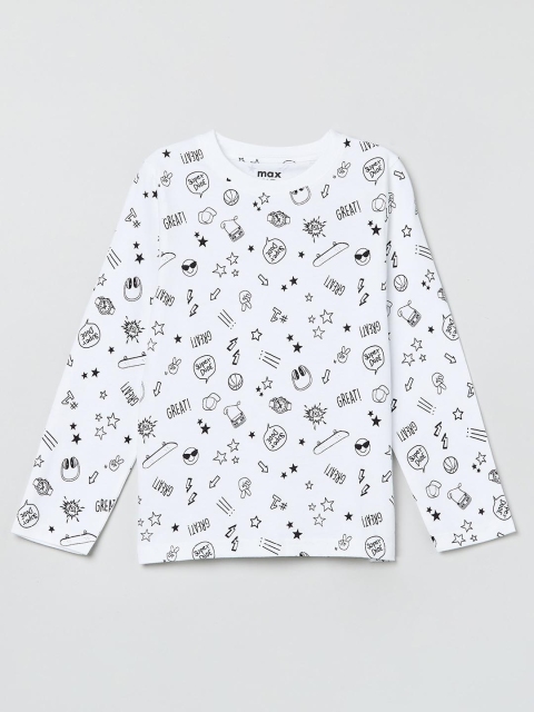 

max Boys White Printed Round Neck T-shirt