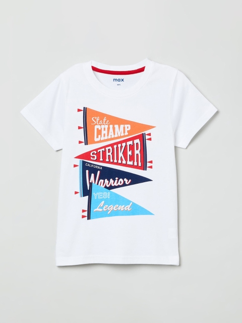 

max Boys White Printed Round Neck T-shirt
