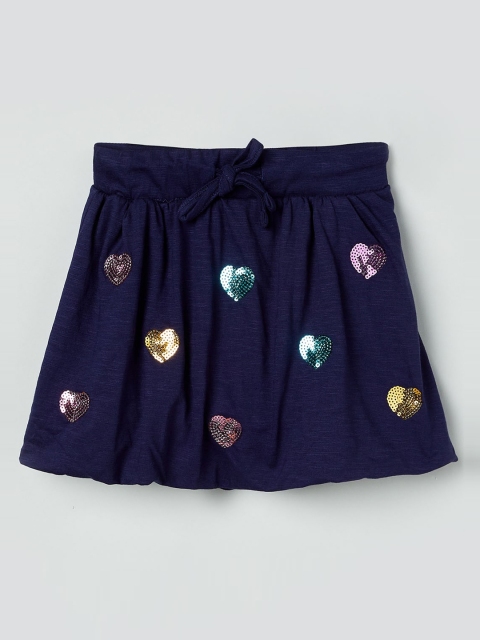 

max Girls Navy Blue Embellished A-Line Mini Pure Cotton Skirt