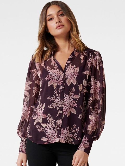 

Forever New Women Purple Printed Shirt Style Top