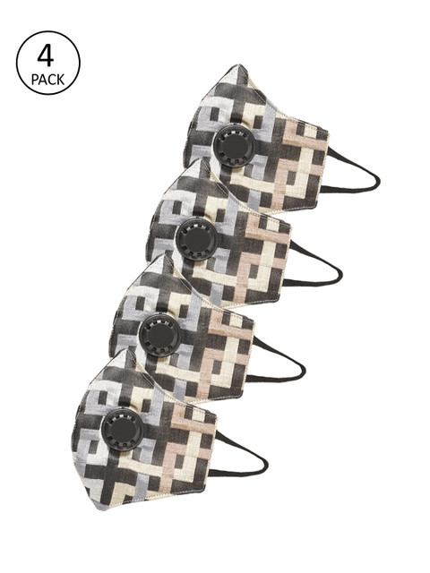 

LUXURAZI Men 4 Pcs Checked 5-Ply Valved Anti-Bacterial Reusable Outdoor Masks, Black