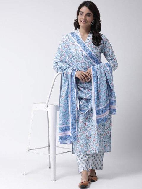 

Hangup Women Blue & White Printed Kurti with Palazzos & Dupatta