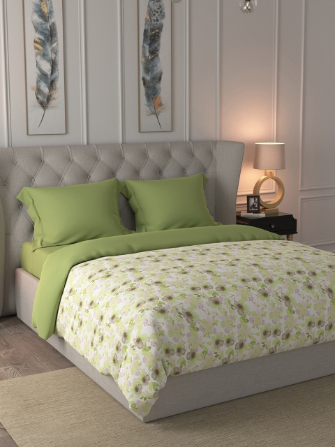 

MASPAR Green & White Floral AC Room 110 GSM Double Bed Quilt