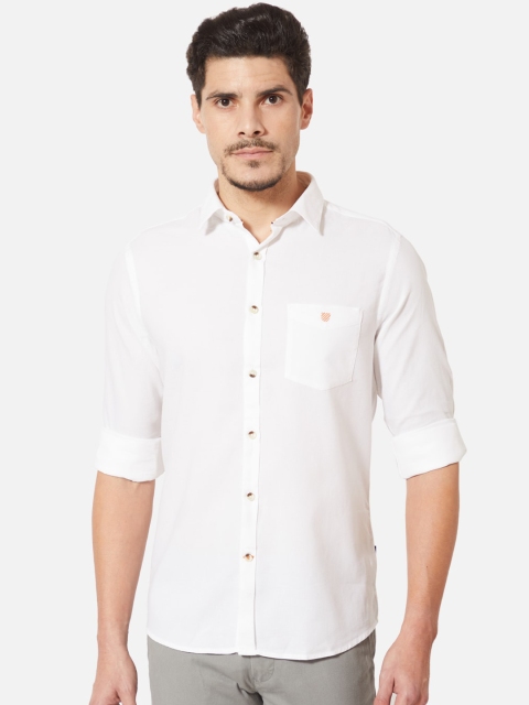 

J Hampstead Men White Slim Fit Solid Casual Shirt