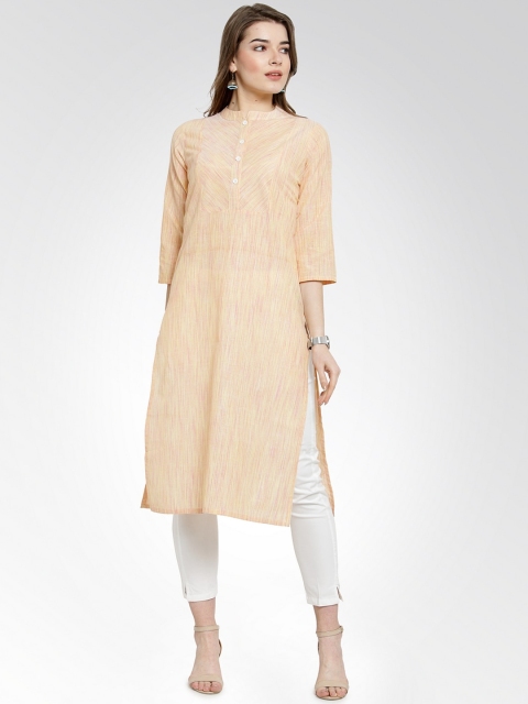 

Jompers Women Peach-Coloured Striped Straight Kurta