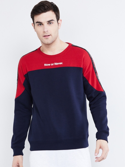 

max Men Red & Navy Blue Colourblocked Sweatshirt