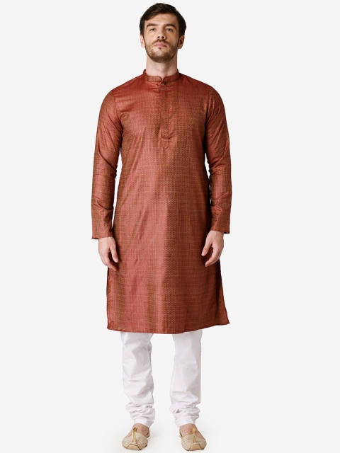 

TABARD Men Maroon & White Woven Design Kurta with Churidar