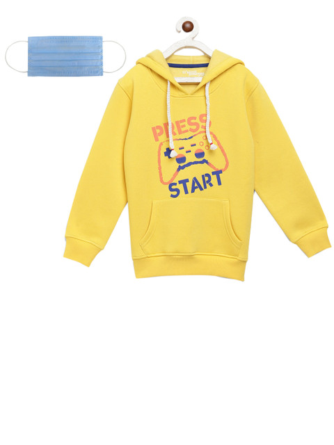

Lil Tomatoes Boys Yellow & Pink Printed Hooded Sweatshirt