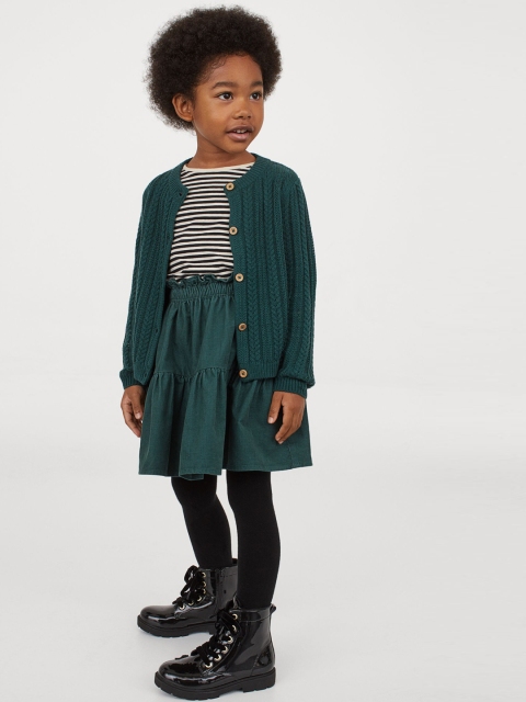 

H&M Girls Green Solid Corduroy Pure Cotton Skirt