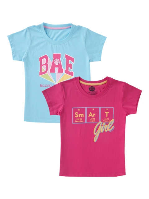

Cub McPaws Girls Pack Of 2 Printed Round Neck T-shirt, Blue