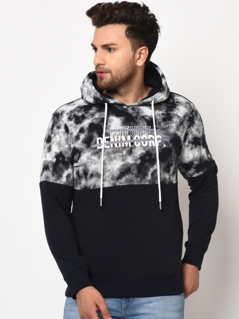 

98 Degree North Men Navy Blue & Grey Printed Hooded Sweatshirt