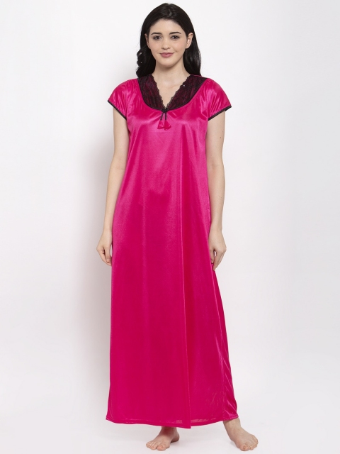 

Secret Wish Pink Solid Satin Nightdress