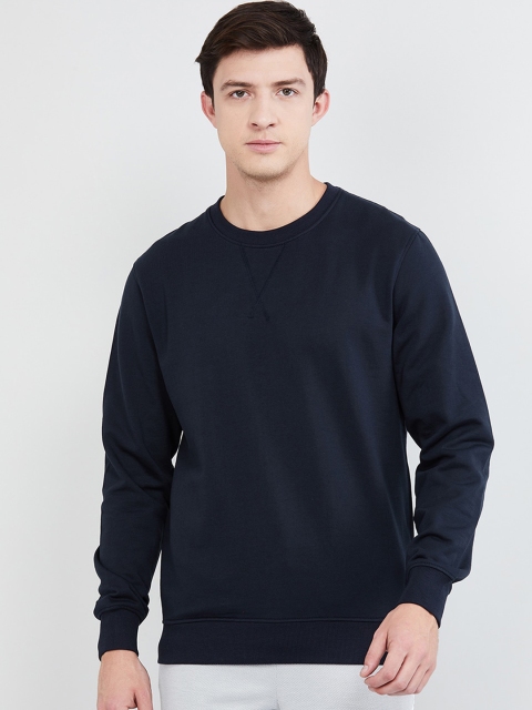 

max Men Navy Blue Solid Sweatshirt