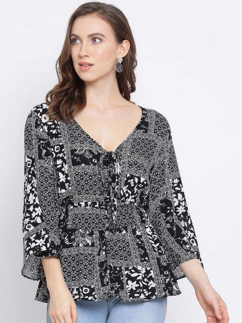 

Oxolloxo Women Black Printed Peplum Top