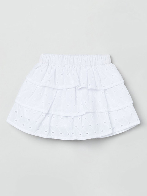 

max Infant Girls Off-White Self-Design Tiered Pure Cotton Skirt
