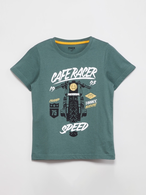 

max Boys Green Printed Round Neck T-shirt