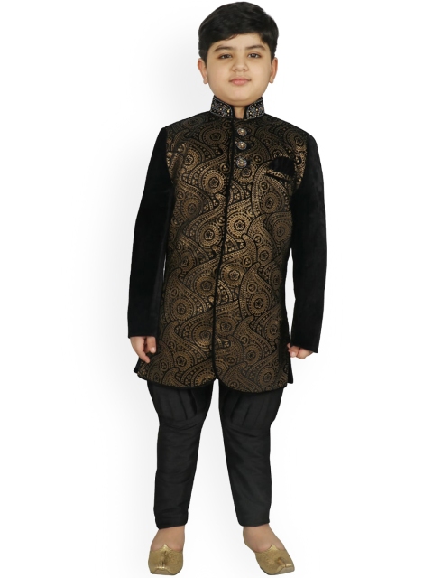 

SG YUVRAJ Boys Black & Gold-Coloured Raw Silk Sherwani Set