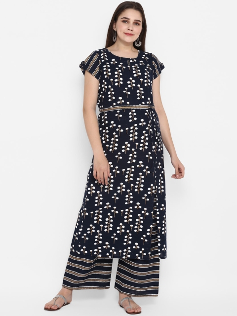 

ZOEYAMS Women Navy Blue Printed Kurta with Palazzos