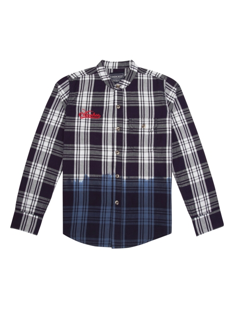 

Cherokee Boys Black & Navy Blue Regular Fit Checked Casual Shirt