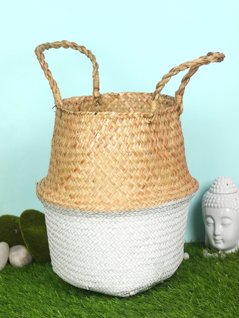 

Pollination Natural Plush Woven Seagrass White Tote Belly Basket