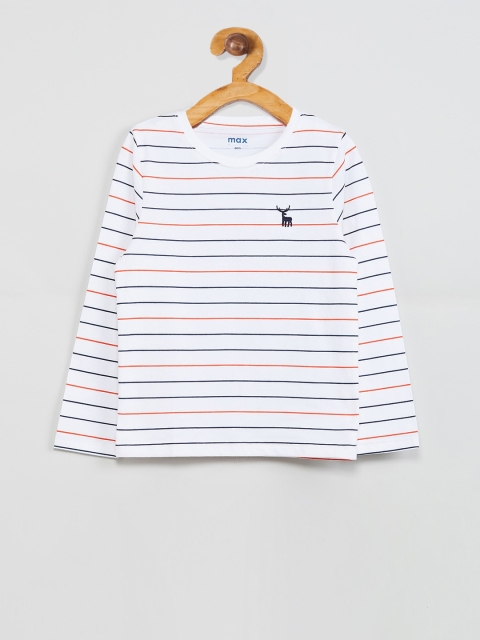 

max Boys White Striped Round Neck T-shirt