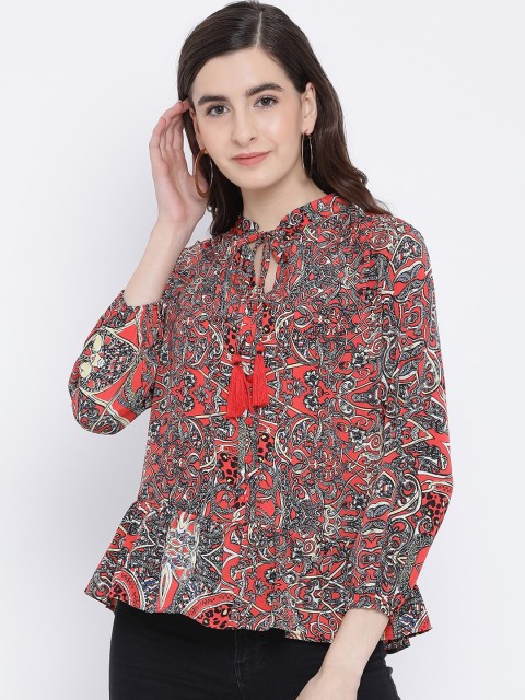 

Oxolloxo Women Red Printed A-Line Top