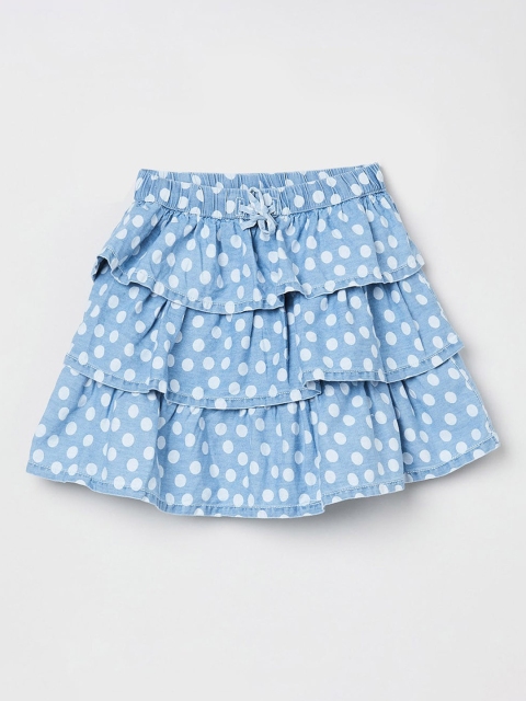 

max Girls Blue & White Polka-Dot Print Tiered Mini Skirt