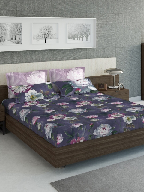 

DDecor Blue Floral 144 TC Cotton 1 King Bedsheet with 2 Pillow Covers