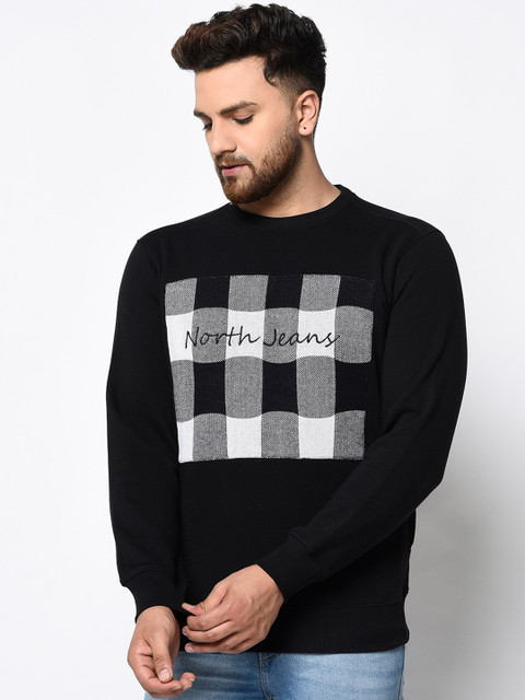 

98 Degree North Men Black & White Printed Sweatshirt
