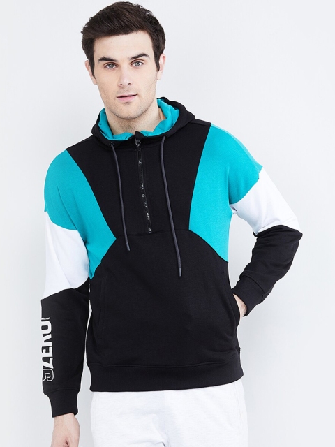 

max Men Black & Blue Colourblocked Hooded Sweatshirt