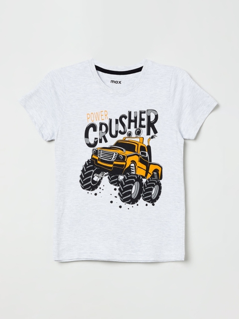 

max Boys Grey Printed Round Neck T-shirt