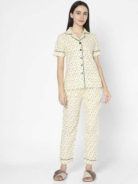 

Smarty Pants Women Yellow & Black Printed Night Suit
