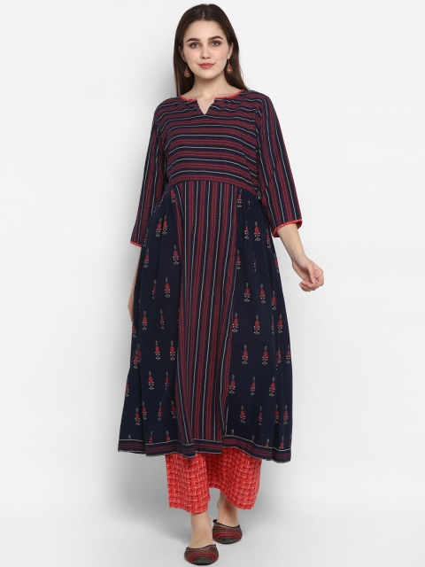 

ZOEYAMS Women Navy Blue & Maroon Printed Kurta with Palazzos