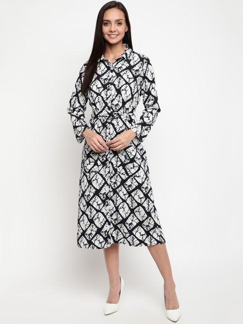 

Mayra Women Black & White Printed Shirt Dress