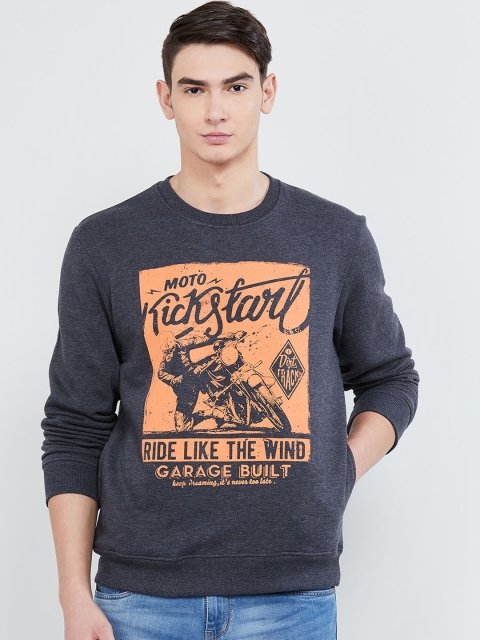 

max Men Charcoal Grey Printed Sweatshirt