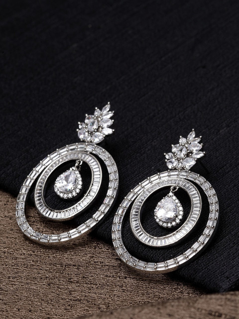 

Bhana Fashion Silver-Plated AD Studded Handcrafted Circular Drop Earrings