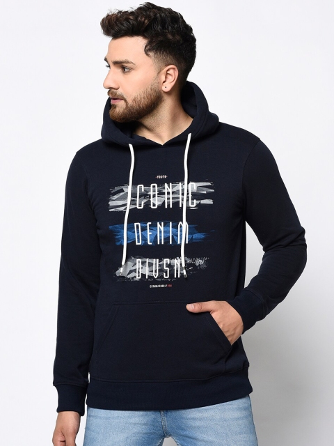 

98 Degree North Men Navy Blue & White Printed Hooded Sweatshirt