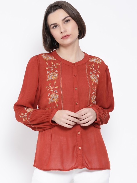 

Oxolloxo Women Rust Regular Fit Solid Casual Shirt