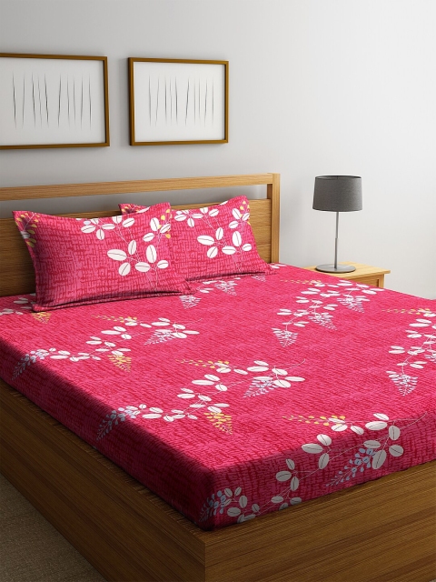 

NEUDIS Pink Floral 180 TC Cotton 1 King Bedsheet with 2 Pillow Covers