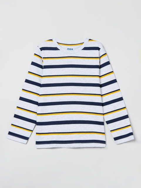 max Boys White & Blue Striped Round Neck T-shirt